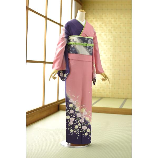 夏用単衣訪問着 ピンク染分け八重桜 身長 163cm〜175cm位 訪問着