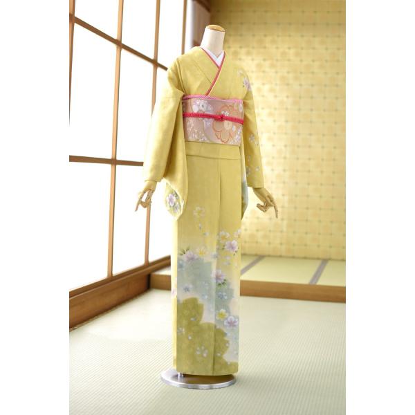 夏用単衣訪問着 パステルイエローマリエの桜 身長162cm〜174cm位 訪問 