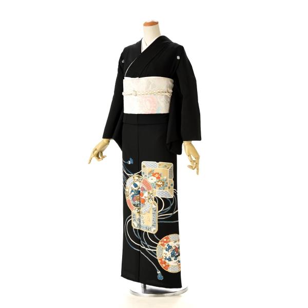 留袖とモーニング同時注文で10%OFF 留袖 レンタル 夏用 単衣 くみひも絵皿《身長》144cm〜156cm位 黒留袖 レンタル 夏 着物レンタル 結婚式 母親 夏用黒留袖