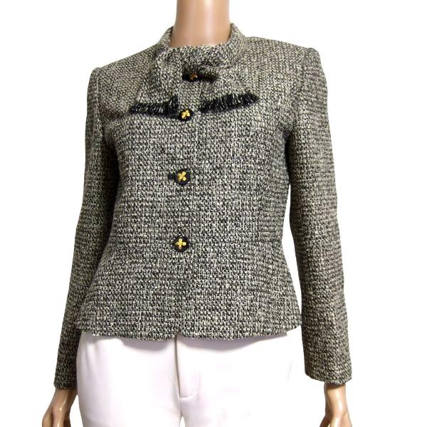 美品/絵麻亥由 ツイードジャケット 表記 9号 38号 M 相当 古着 黒系  