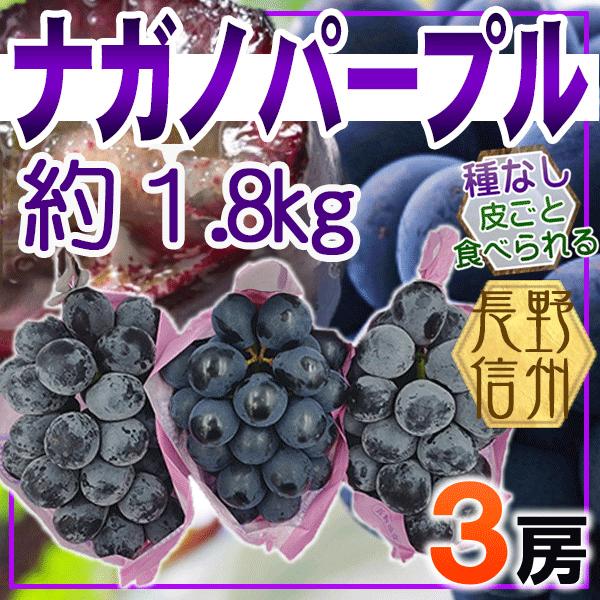 長野県産　ナガノパープル　3房　総重量約1.8kg　クール便発送