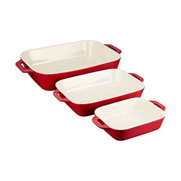 Staub ストウブ  レクタンギュラーディッシュ 3Pセット チェリー  セラミック セット