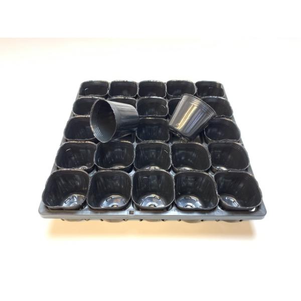 ミニ鉢植用ポット　６種類セット 6cmポットや1.7号鉢用四角型枠トレイハーフ：5×5=25鉢用＋6cmミニ