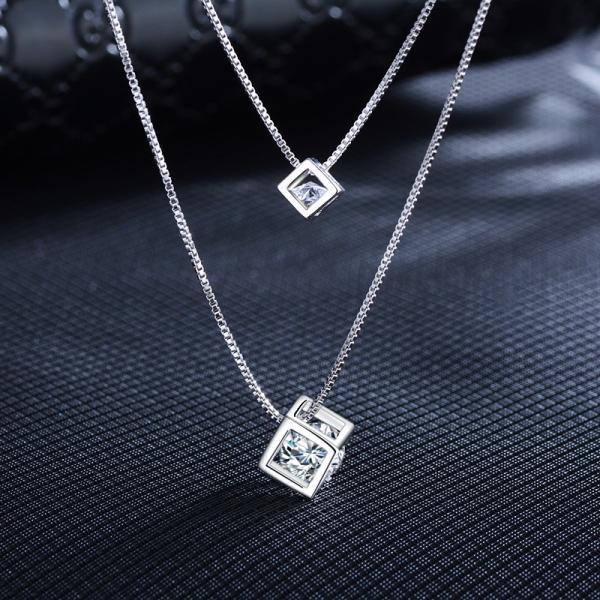 ネックレス ニッケルフリー 2連 大粒 ネックレス ペンダント CZダイヤ シルバー アクセサリー ジュエリー 上品 大人 可愛い 爆買