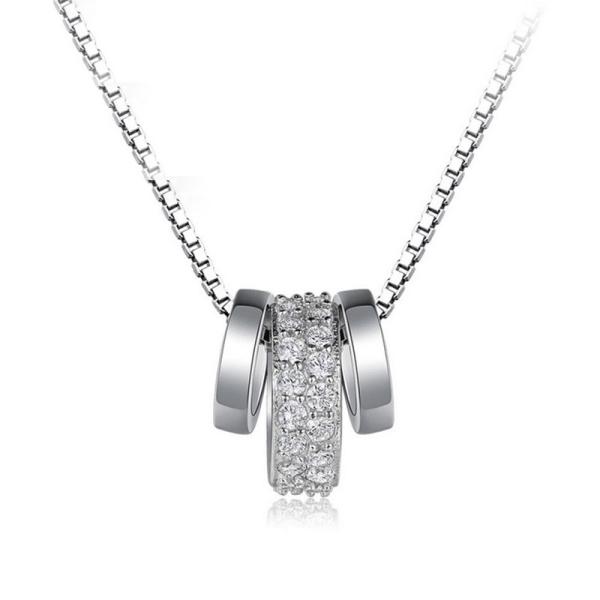 ネックレス レディース 3連 リング トリニティ キュービックジルコニア ペンダント プラチナ 仕上げ ベネチアンチェーン 華奢 上品 大人可愛い おしゃれ 爆買