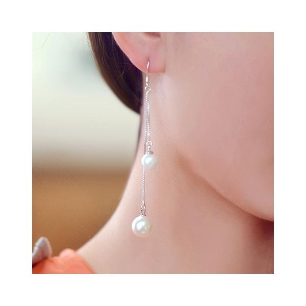 ピアス キラキラ 揺れる ダブルチェーン パール ロングピアス アクセサリー ポイント消化 爆買