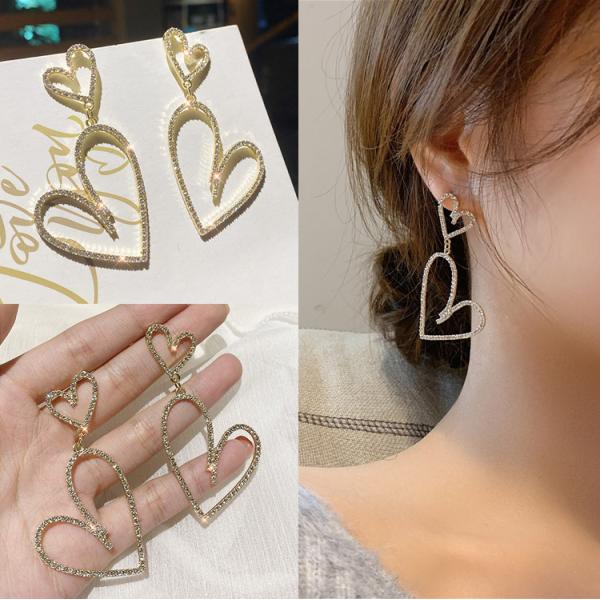 ピアス 18金 仕上げ 揺れる オープンハート CZダイヤ キラキラ 韓国ファッション アレルギー対応 ポイント消化 誕生日 母の日 プレゼント 爆買