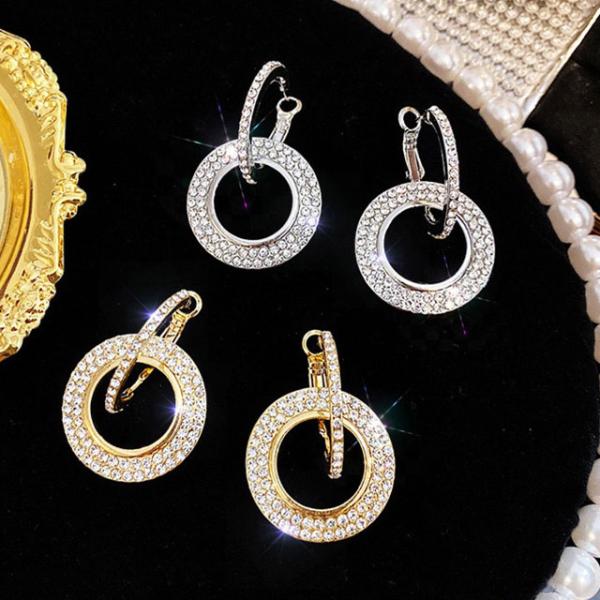 ピアス レディース 大ぶり フープ パヴェ サークル 2連 スタッドピアス キュービックジルコニア 華やか 結婚式 パーティー 韓国ファッション ポイント消化 爆買
