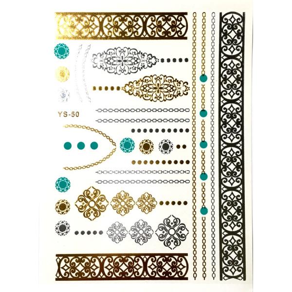 ポイント10倍 YS-50今話題のフラッシュタトゥーアソート キラキラ FLASH TATTOOS タトゥーシールサイズ14.5cm×19.5cm