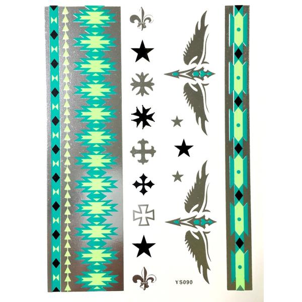 ポイント10倍 YS-90今話題のフラッシュタトゥーアソート キラキラ FLASH TATTOOS タトゥーシールサイズ14.5cm×19.5cm