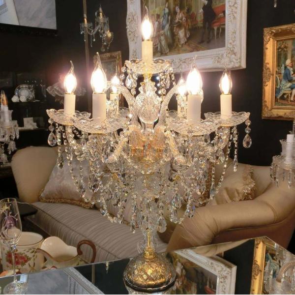 豪華 クリスタルテーブルランプ7灯 ゴールド トップライト フック付