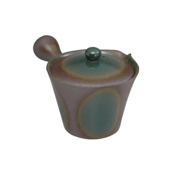 日本製　茶ガラの捨てやすい急須　380ml　(カップ網)　織部吹き・0977-1230