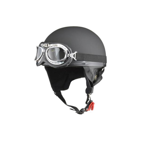 他サイト： ヘルメット 半キャップ バイク用品 ゴーグル おしゃれ かっこいい リード工業 CROSS ビンテージハーフヘルメット マットブラック フリーサイズの商品画像