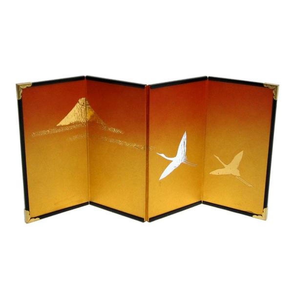 他サイト： 屏風 ミニ 置き物 オブジェ 日本料理 正月 ひな祭り 飾り 便利グッズ 山下工芸 Yamashita kogei 4曲ミニ金屏風 金運富士に鶴の商品画像