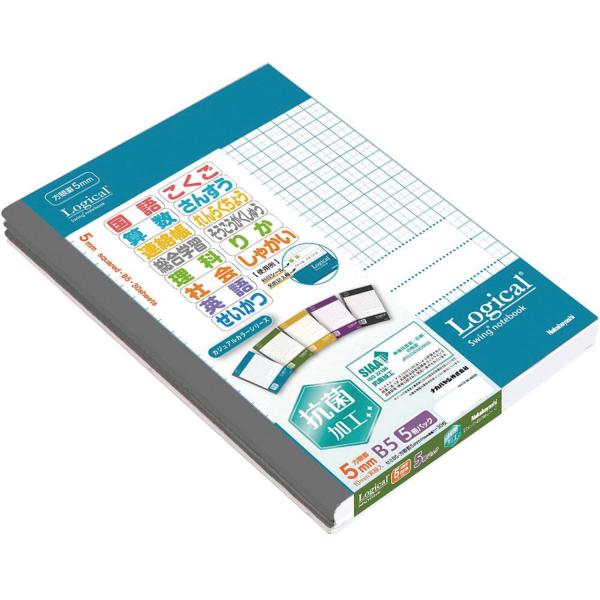 他サイト： ノート ビビッドカラー 勉強 学習 授業 新学期 文房具 ナカバヤシ ロジカル抗菌表紙セミB5 カジュアル方眼5MM 30枚 5冊パックの商品画像