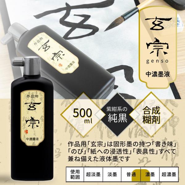 墨汁 墨滴 合成糊剤 紫紺系 純黒 書道用品 習字道具 書初め 学校 授業 習い事 便利グッズ 墨運堂 玄宗中濃墨液 500ml 日本製