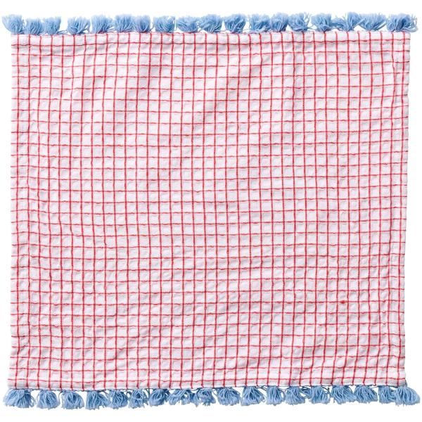 白地に格子柄を効かせ、アクセントカラーのフリンジをプラスしたディッシュクロスです。乾きやすくてへたりにくいので家事や作業で大活躍します。遊び心のあるビビットなカラーリングです。クロスの内側には」かけひも」がついており、フックなどにもかけやす...
