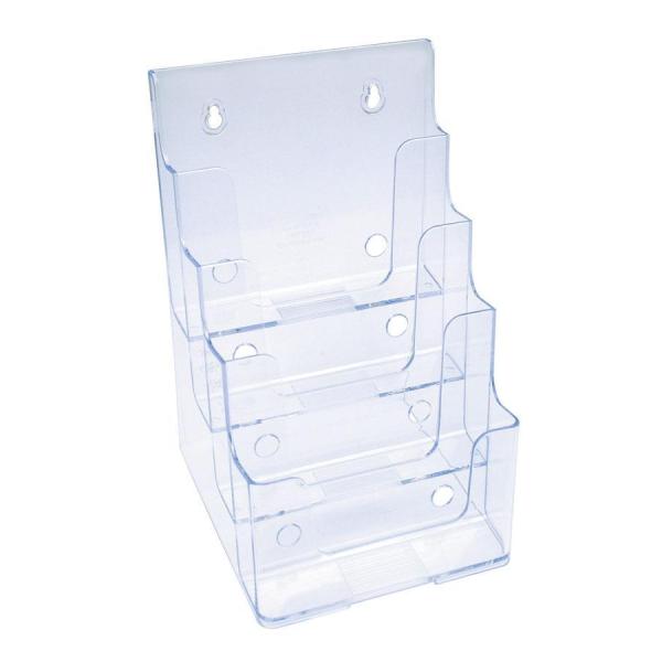 インジェクション一体成型なのでデザインが美しく丈夫。各種パンフレットやチラシ・カタログなどの展示保管に最適です。背面にフック用の穴があるので壁掛け用としてもご利用できます。
