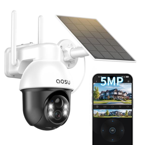 aosu 防犯カメラ 屋外 ソーラー 500万超高画素 360度広角撮影 2.4Gwifi