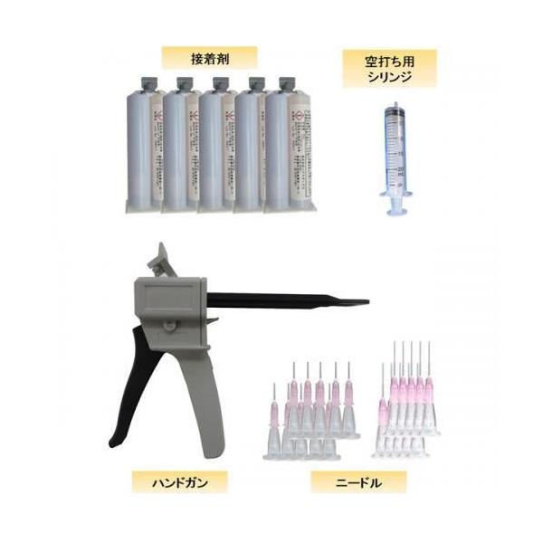 硬化が速い! 臭いが少ない! 注入孔が小さい!三拍子そろった、床鳴り是正用2液性接着剤。こちらの基本キットで、すぐに作業が可能◆低粘度2液接着剤・セットタイム:約3分　※注入した2液性接着剤が硬化し初期接着力を示すまでの時間・硬化時間(目安...