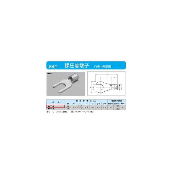 裸圧着端子(Y形)先開形：14Y-6 : ヨナシンホーム ヤフー店 - 通販 