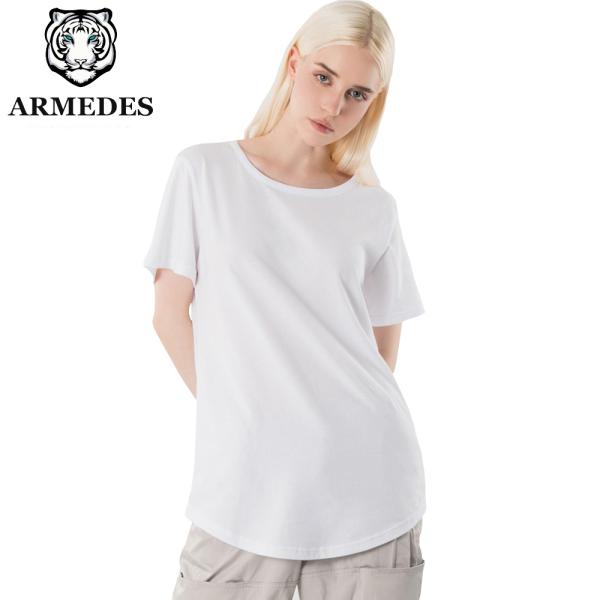 送料無料 ARMEDES Tシャツ 通気性 レイヤード 半袖 ボードネック ショート スリーブ コットン 100％ レディース M-XL ブラック/ホワイト オールシーズン AR237