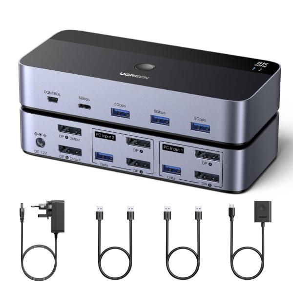 UGREEN 8K@60Hz DisplayPort KVM切替器 2モニター対応 2台コンピュータ