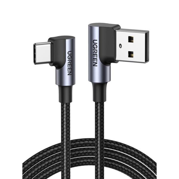UGREEN USB Type C L字 ケーブル 1m QC3.0/2.0対応 急速充電 データ転送 ナイロン編み 高耐久性 iphone17/1