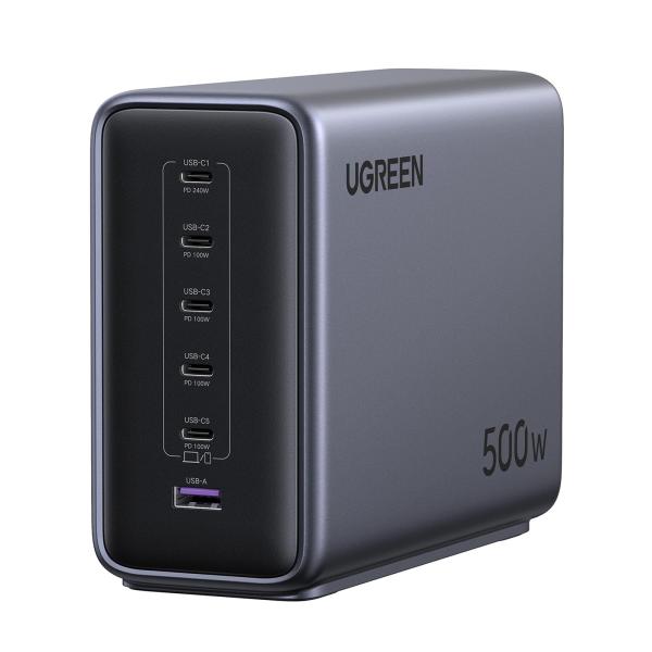 UGREEN 500W 充電器 type-c 卓上 急速【単ポート240W 高出力】GaN PD3.1 240W 6ポート:5×USB-C 1×USB-A 6デバイス同時急速充電