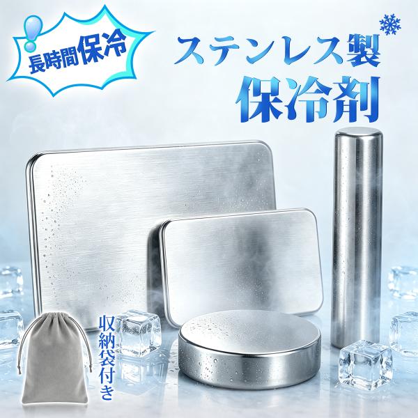 ステンレス保冷剤 SUS304 選べる4タイプ 専用ポーチ付き 繰り返し使える クーラーボックス キャンプ 釣り BBQ 1個 2個