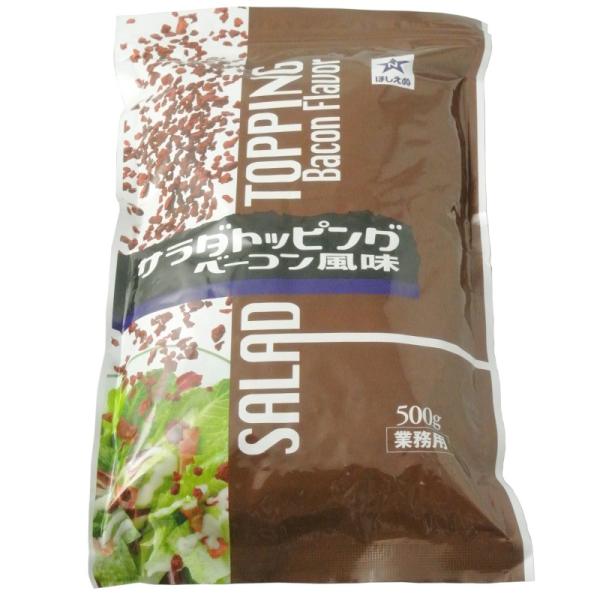 ベーコン風味のザクザクとした食感が特長のトッピング用食材です。サラダ・ピザ等、さまざまなメニューにご使用いただけます。■内容量：500g■品種・原材料：粒状植物性たん白、食用精製加工油脂、砂糖、食塩、水あめ、酵母エキスパウダー、調味油、香辛...