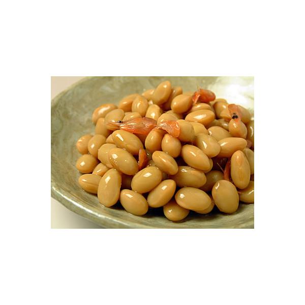 北海道産大鶴大豆と川えびをうす甘煮に炊き上げた「えび豆」どす。  この料理はいわゆる近江の郷土料理なんどすけど琵琶湖に近い京都でも、おばんざいの定番としてよう食卓にあがりますねん。  ほんのり薄甘みに炊き上げてます。　えびの風味が大豆によう...