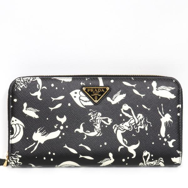 PRADA (美品)プラダ ラウンドファスナー長財布 マーメイド柄 PRADA (美品)プラダ ラウンドファスナー長財布 マーメイド柄