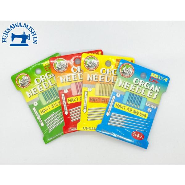 ミシン針のトップメーカーオルガン社製のミシン針です。針番手　＃9 　生地厚　シルク・ジョーゼット・オーガンジー等　綿糸　＃80~60　絹糸・合繊糸　＃100~50針番手　＃11　生地厚：キャラコ・ブロード・サッカー等　綿糸　＃80~50　絹...