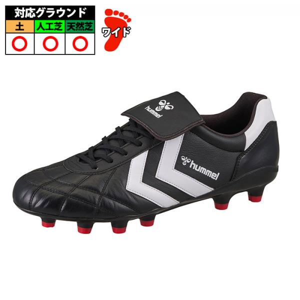 ヒュンメル ヴォラート3 PRO OLD SCHOOL WIDE hummel サッカースパイク シューズ 土 人工芝 天然芝 ワイド 大人 ブラック×レッド (HAS1253W-9020)