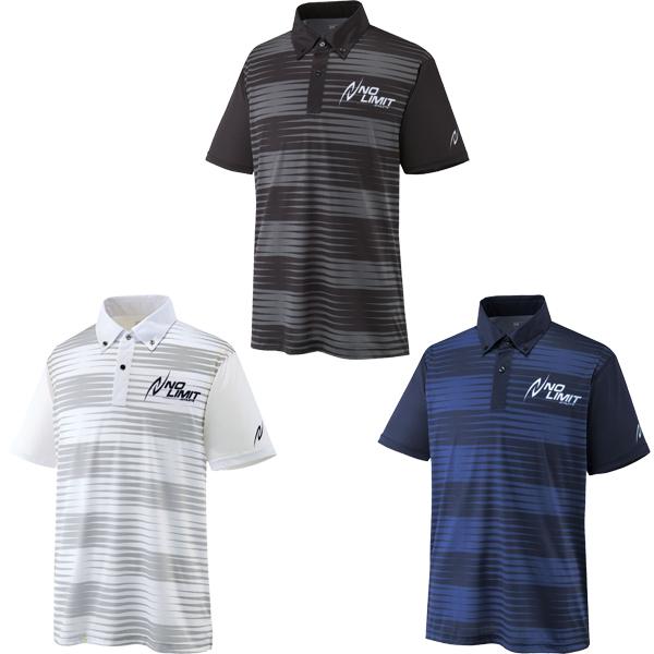 肌面を凹凸感のある点接着構造とした肌離れのよい軽量ポリエステル素材である「ライトトップ」を採用。シンプルなベースカラーに、総柄グラフィックデザインを施したボタンダウンポロシャツ。胸元の「NO LIMIT ATHLETE」のメッセージは、限界...