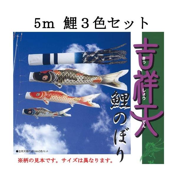 鯉のみの５ｍセット】 『吉祥天 鯉のぼり３色・吉祥天オリジナル吹流し