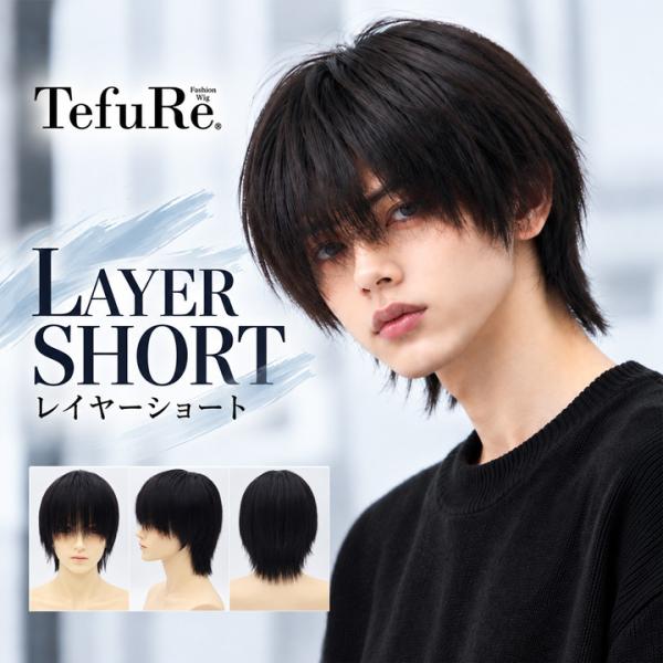 TefuRe メンズウィッグ レイヤーショート 男性用 ウィッグ フルウィッグ 自然なつむじ 人工頭皮付き ピュアブラック