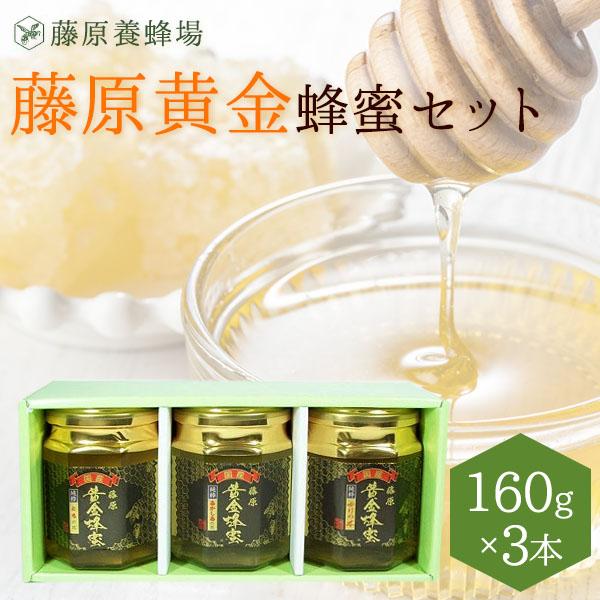 国産はちみつ 藤原黄金蜂蜜 3本セット 各160g ガラス瓶入り