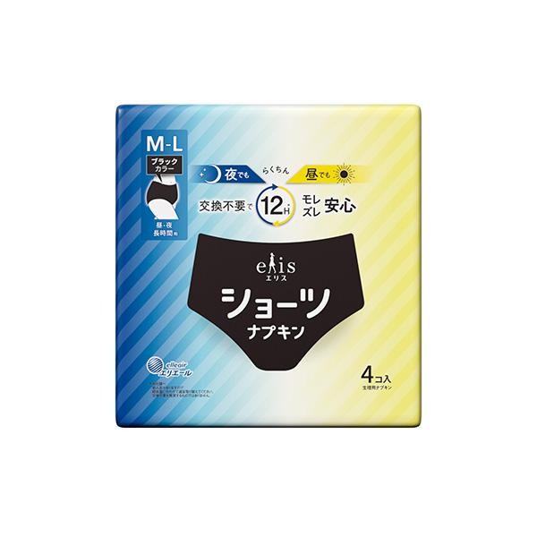エリス エリス エリスショーツ M~L 昼・夜 長時間用 ブラックカラー4枚入×3個