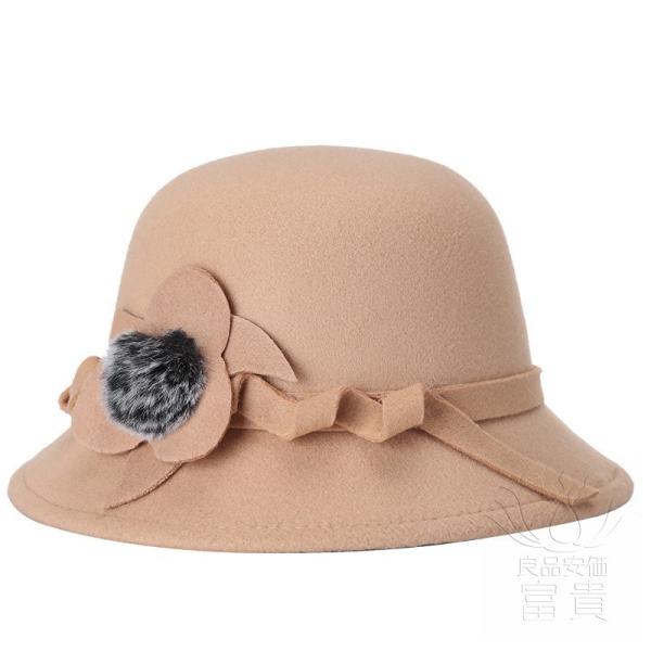 ボーラーハット レディース 春秋冬 レトロ 防寒 暖かい 花飾り 毛玉飾り 優雅 上品 カジュアル コーディネートしやすい ファッション フェス