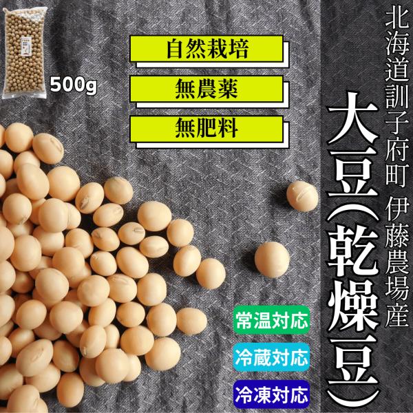 無農薬無肥料 大豆 伊藤農場 500g｜北海道産 完全自然農法 天日乾燥 訓子府町産 お試し 手作り味噌 蒸し大豆 大豆ごはん 炒り豆 高タンパク 無添加 国産