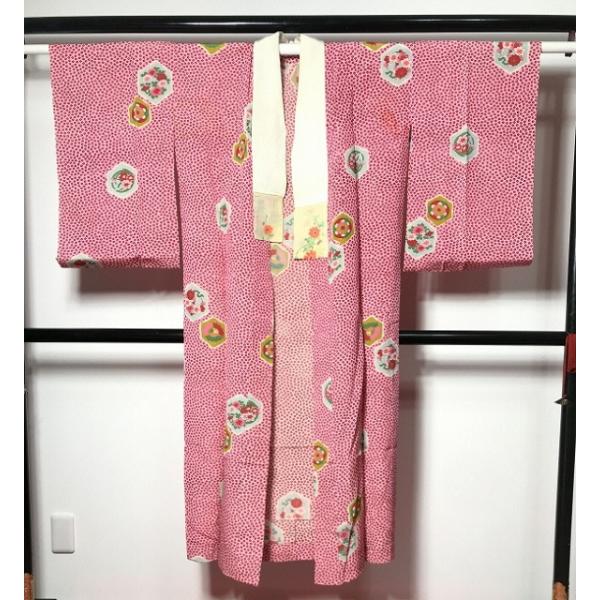 Sサイズ 長襦袢 正絹 ピンク地に亀甲模様 アンティーク : リサイクル