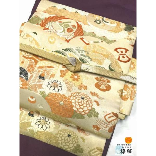 只今お買い得クーポン発行中] 中古 名古屋帯 正絹 生成り地に地  