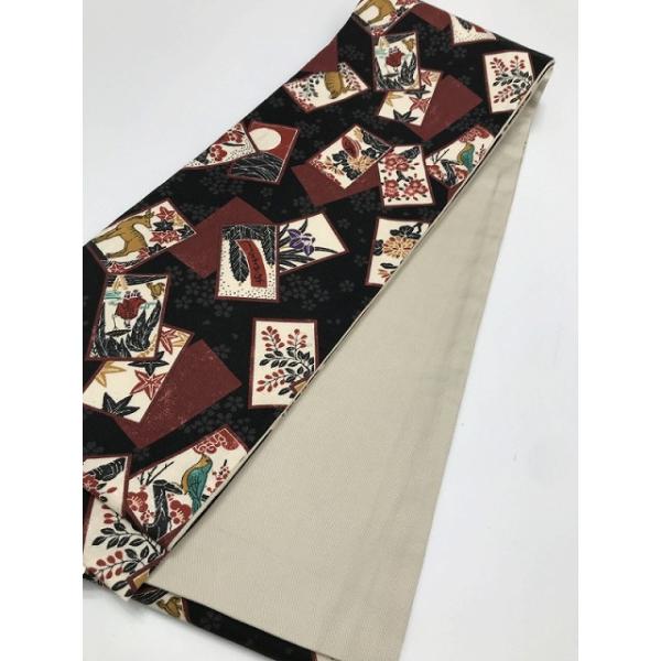 新品 半幅帯 綿 黒地に花札模様 リバーシブル 福服特製 あすつく