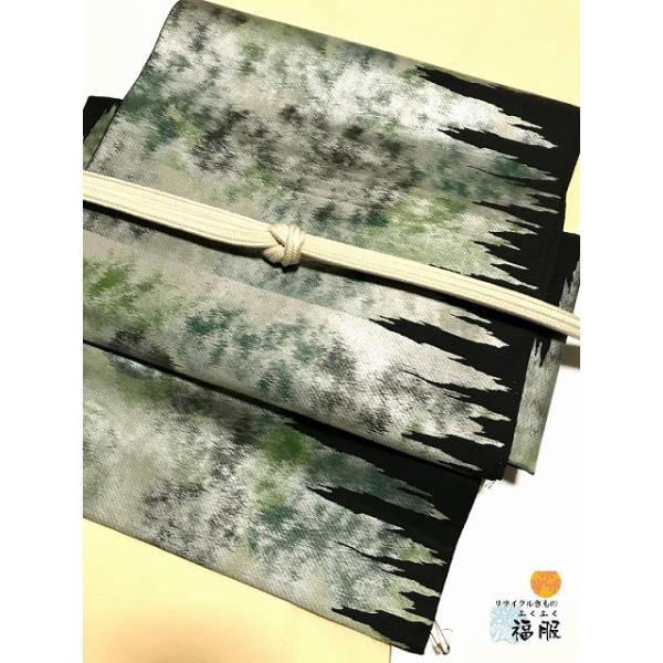 只今お買い得クーポン発行中] 中古 作り帯 正絹 二重太鼓結び 黒地に霞  