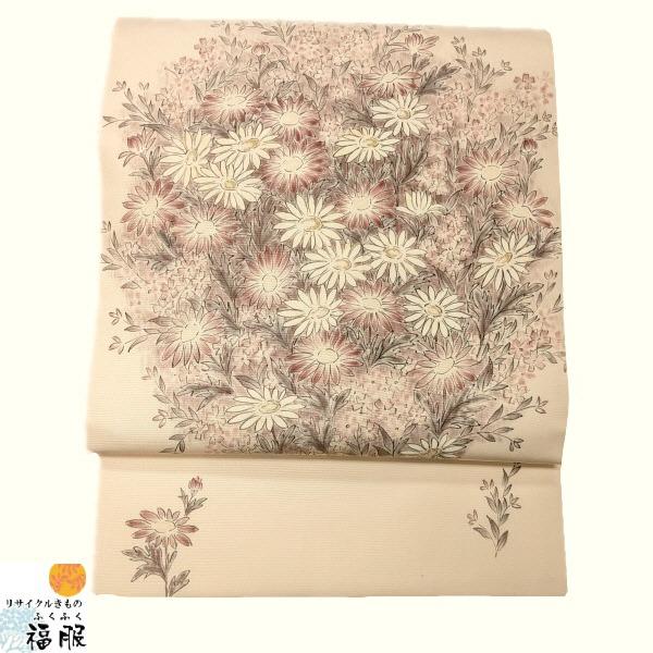 25％OFFクーポン発行中/中古 名古屋帯 正絹 九寸 お太鼓柄 ピンク 