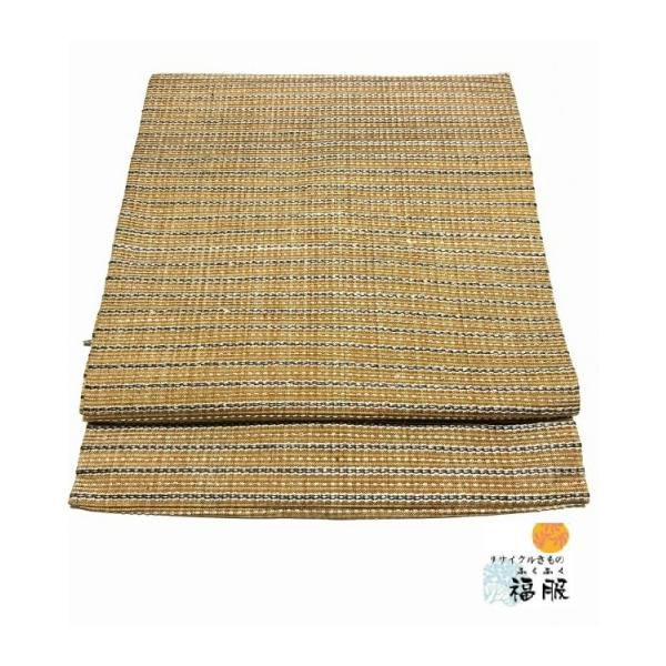 中古】名古屋帯 正絹 ブラウン地に縞文様 全通柄 九寸名古屋帯