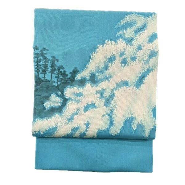 25％OFFクーポン発行中/【中古】正絹 塩瀬 名古屋帯 鮮やかブルー地に  