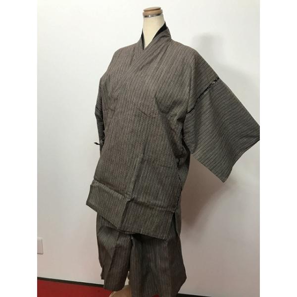 新品 Lサイズ 男物 綿 甚平 ブラウン地に縞文様